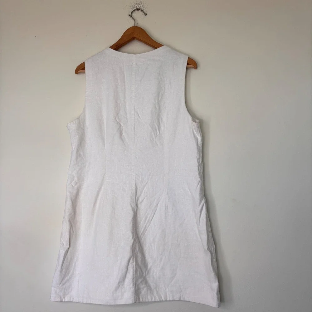 Abercrombie Linen Blend Mara Vest Mini Dress V Neck Button Front White Large